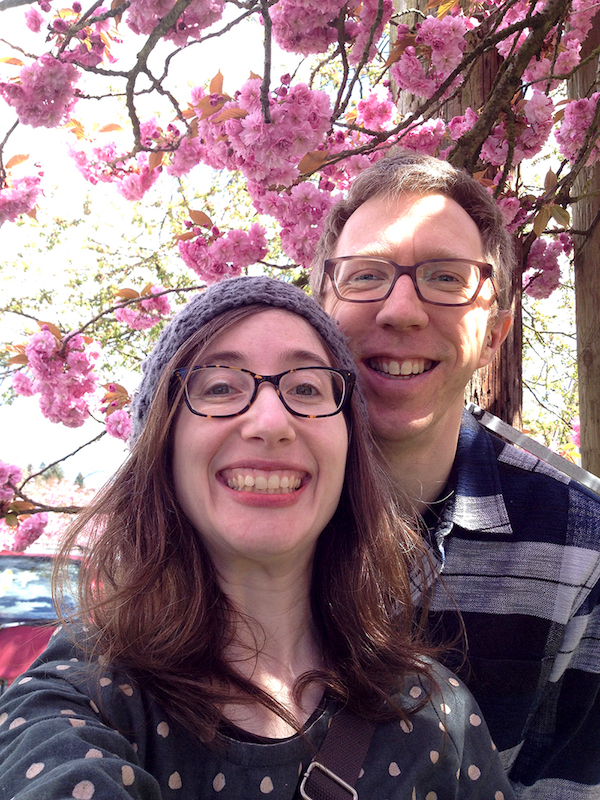 Bruno and Ariane from Textillia under cherry blossoms