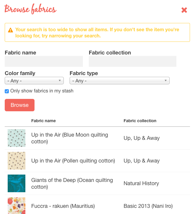 Filter by my fabric stash