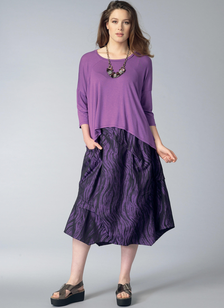 V9161 | Misses' Raglan Sleeve Tops and Side-Drawstring Skirts | Textillia