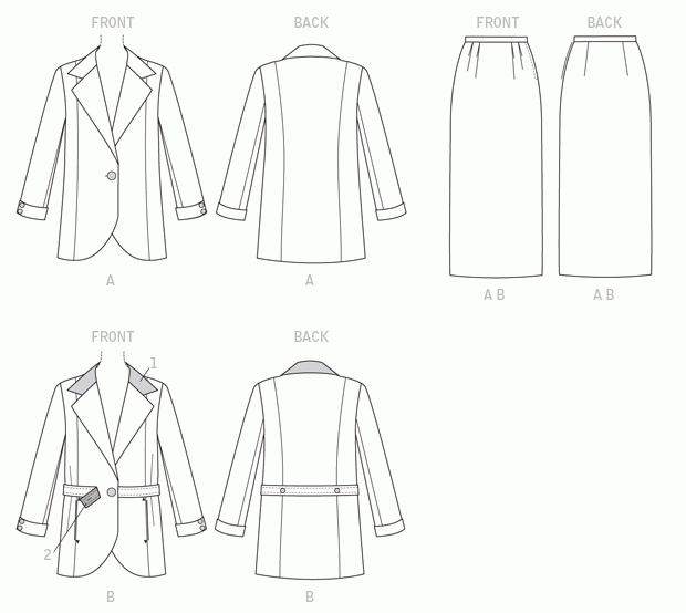 B6337 | Notch-Collar Jackets and Floor-Length Skirts | Textillia