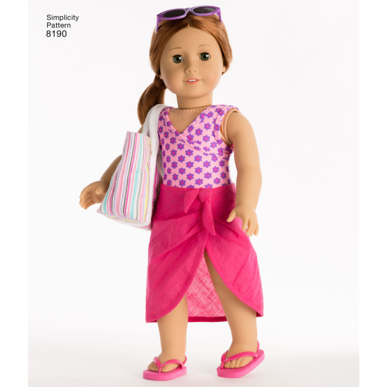 Simplicity Pattern 8190 American Girl Doll Clothes for 18/" Doll swimsuits beach