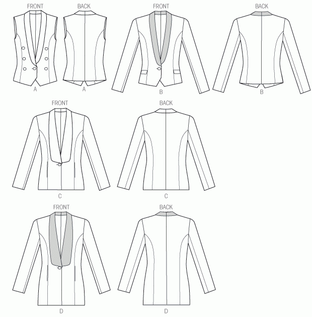 V8958 | Misses' Shawl Collar Vest and Tuxedo Jackets | Textillia