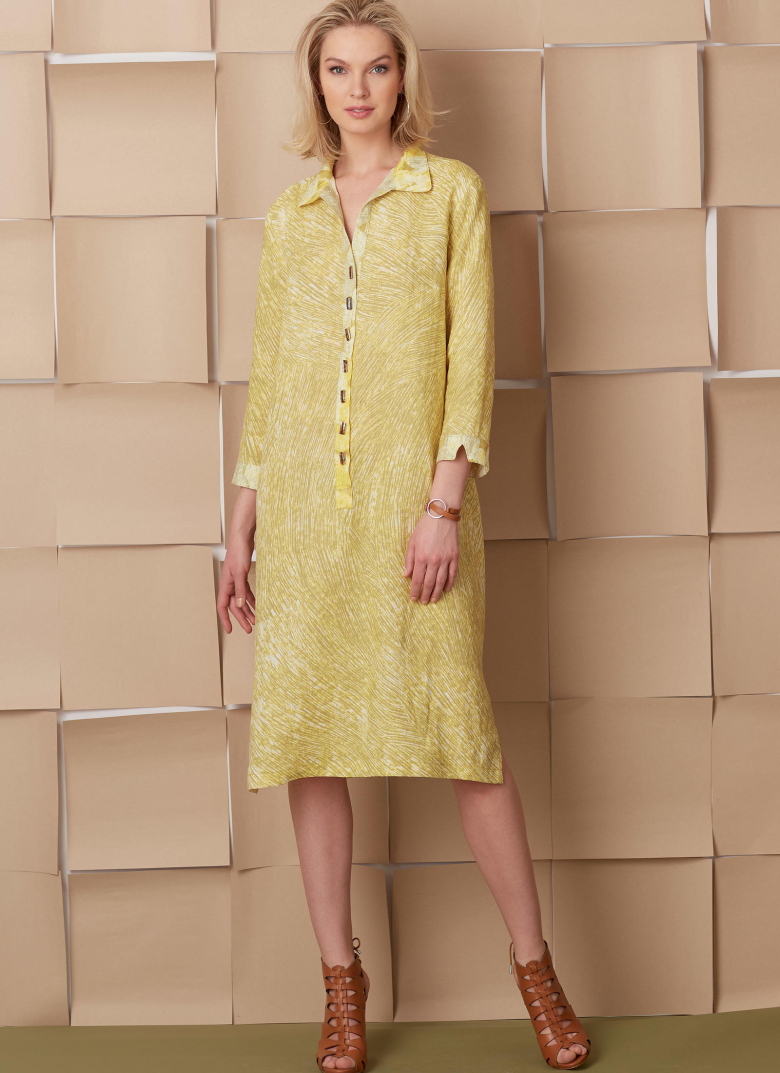 V1541 | Misses' Loose-Fitting Dress and Shirt with Button-Front Placket ...