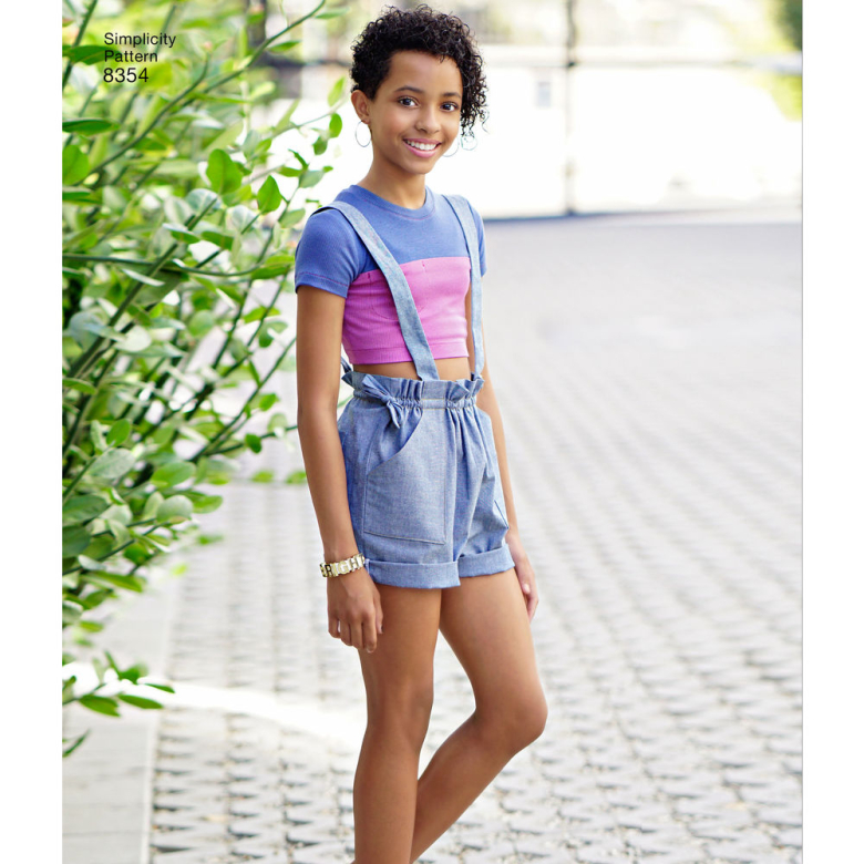 8354 Girls Girls Plus Overall Cropped Knit Tee Textillia