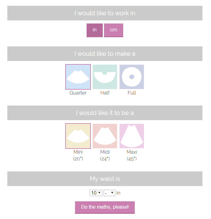 circle skirt fabric calculator