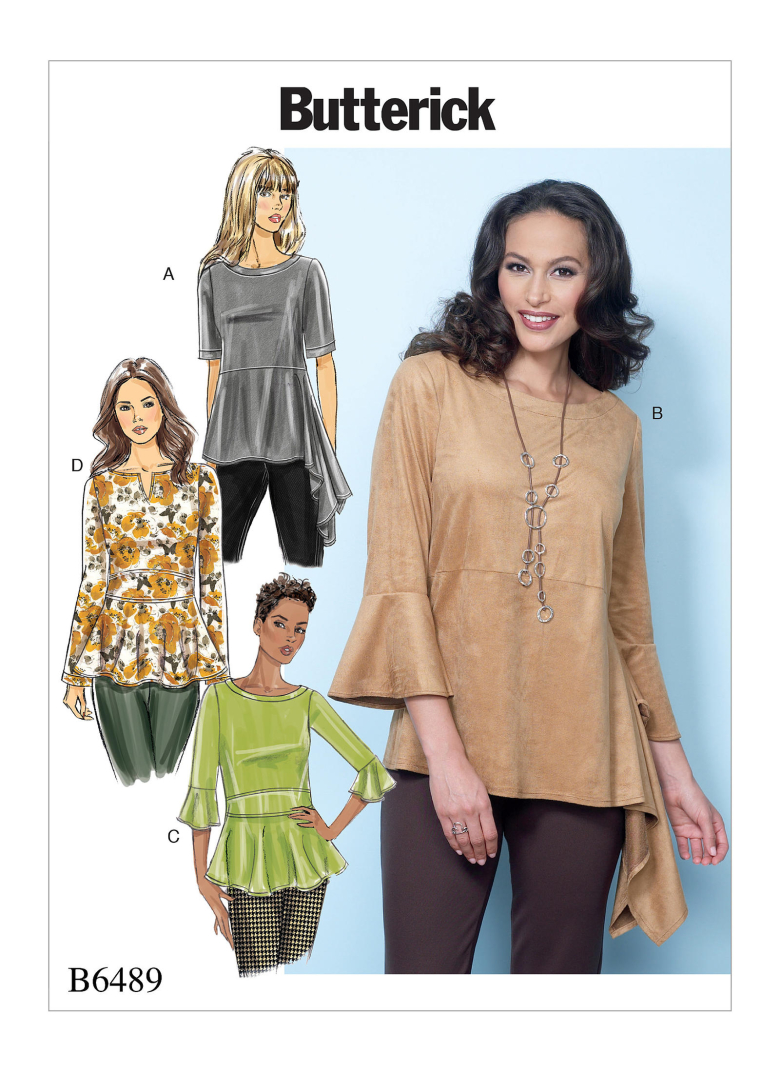 B6489 | Misses' Pullover Tops with Sleeve and Peplum Variations | Textillia