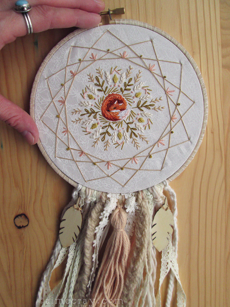 Sleeping Fox Mandala Dream Catcher Embroidery Pattern | Textillia