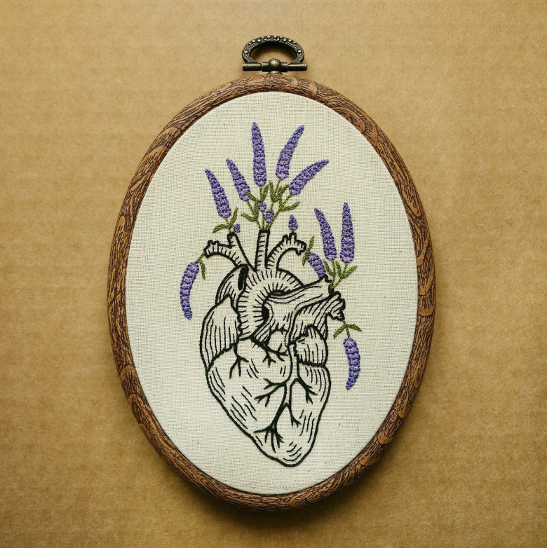 Lavender Human Heart Hand Embroidery Pattern