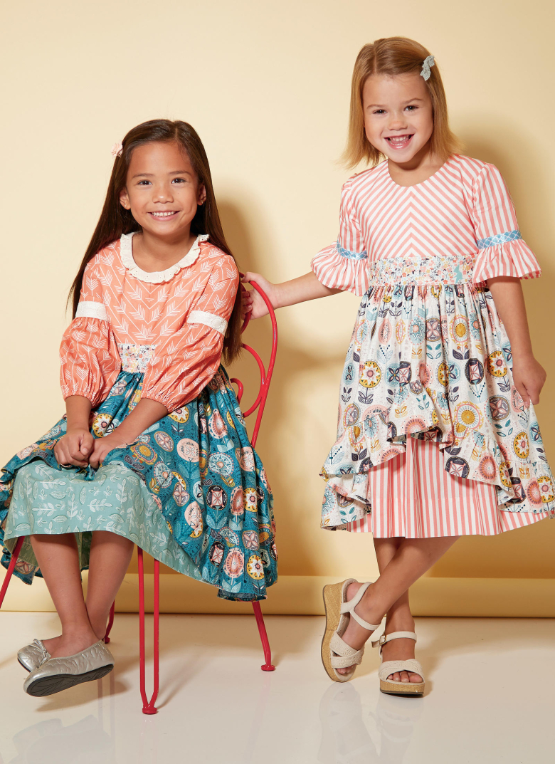 M7528 | Children's/Girls' Back-Button, Layered-Skirt Dresses | Textillia