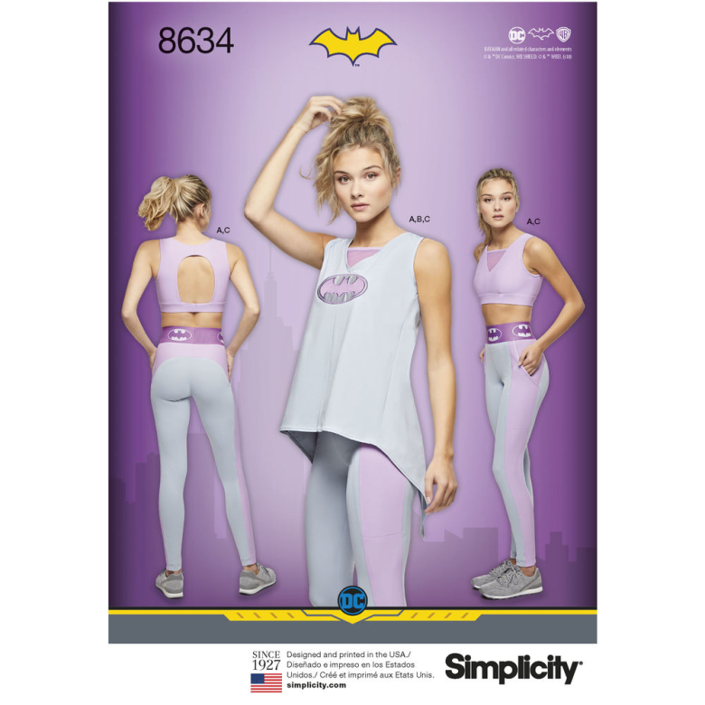 8634, Misses' Batgirl Knit Sports Bra, Top and Leggings
