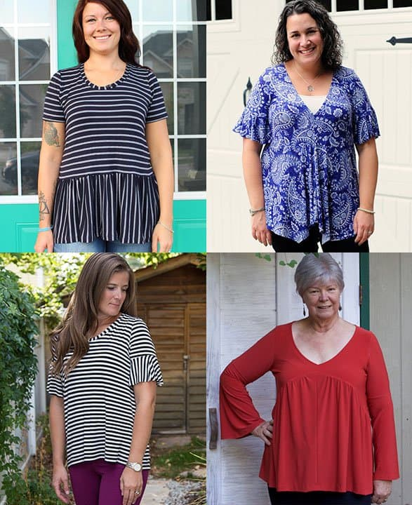 Four models wearing variations of the top