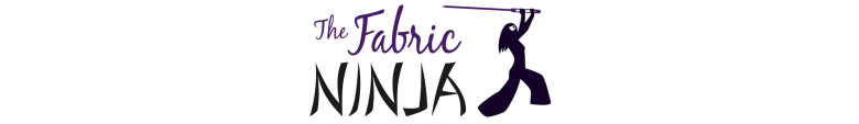 Black ninja figure with long hair wielding a sewing needle next to name The Fabric Ninja