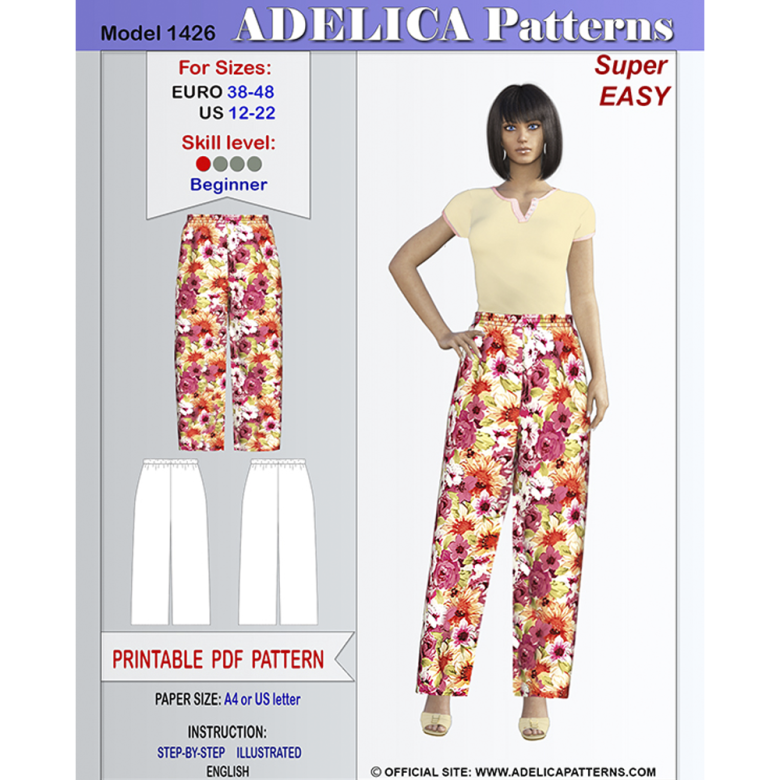 Easy to sew Elastic Waist band Summer Pants Sewing Pattern for
