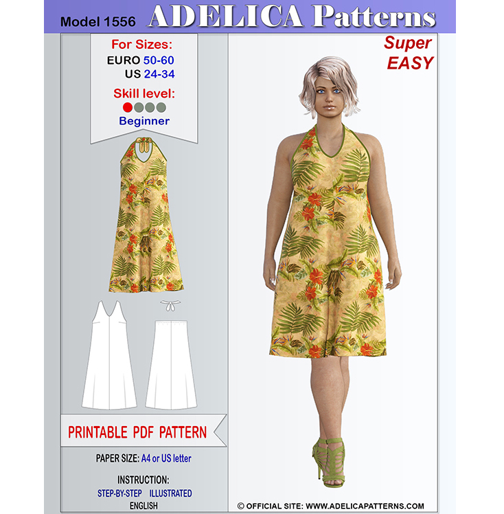 Plus size Summer Dress Sewing Pattern PDF for sizes 24-34 US / 50-60 ...