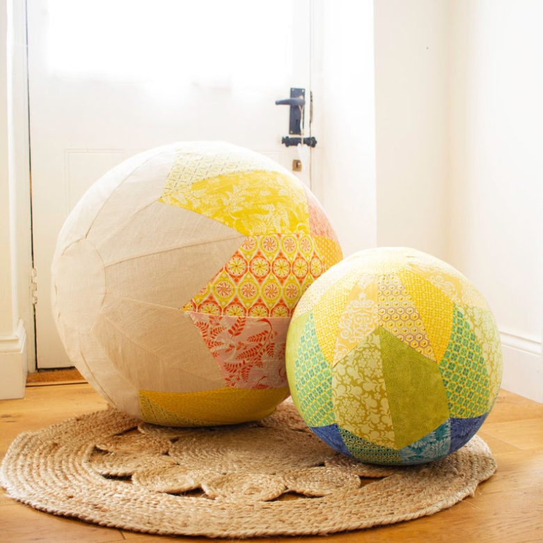 Example of a 70cm cover on a 65cm ball (inflated to firm), and a 45cm cover on a 45cm ball.