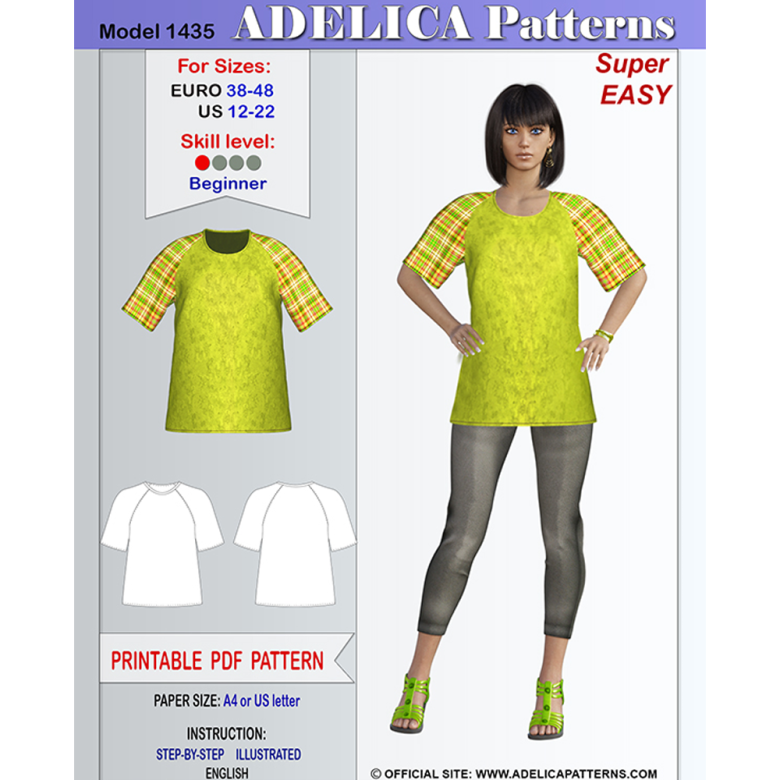 Raglan Sleeve Tunic sewing pattern for sizes 12-22