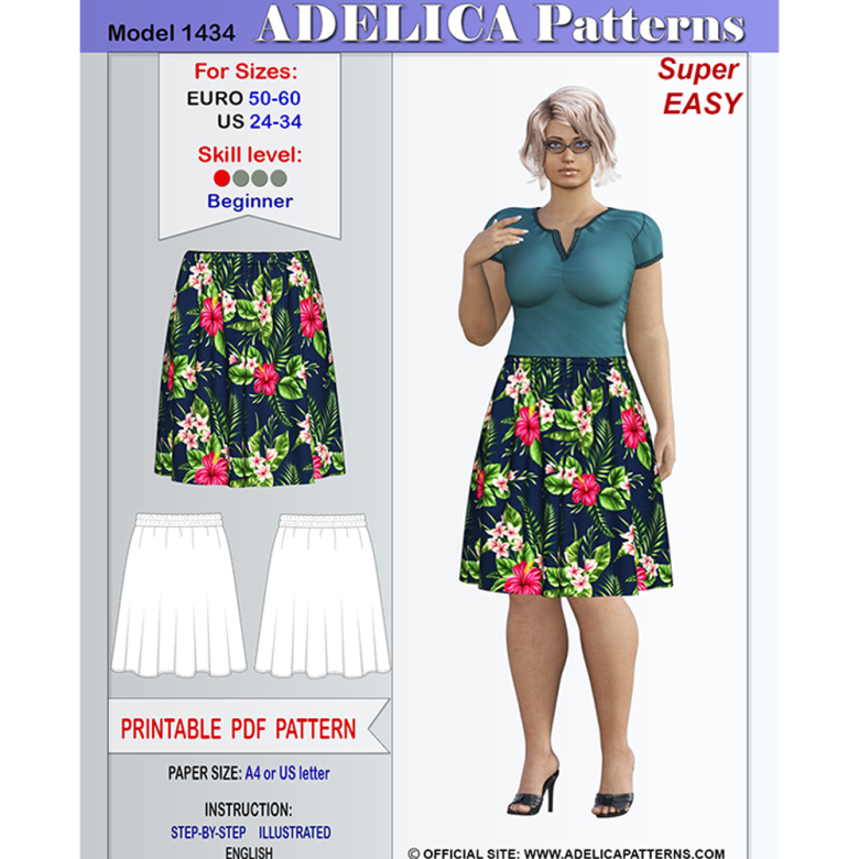 Plus size Easy to sew Elastic Waistband Skirt Sewing Pattern for sizes ...