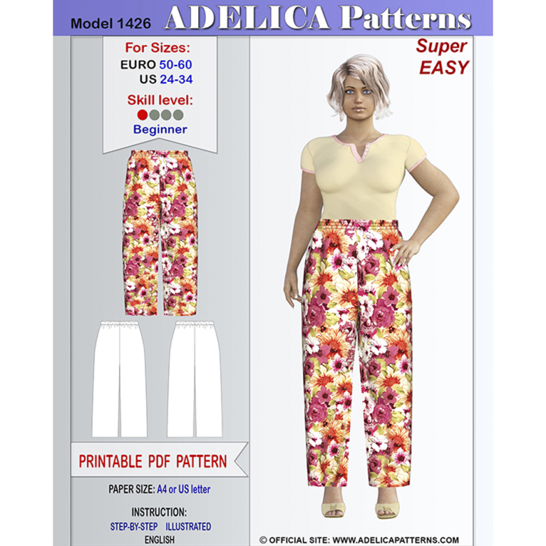 Plus size Easy to sew Summer Pants Sewing Pattern for sizes 24 34