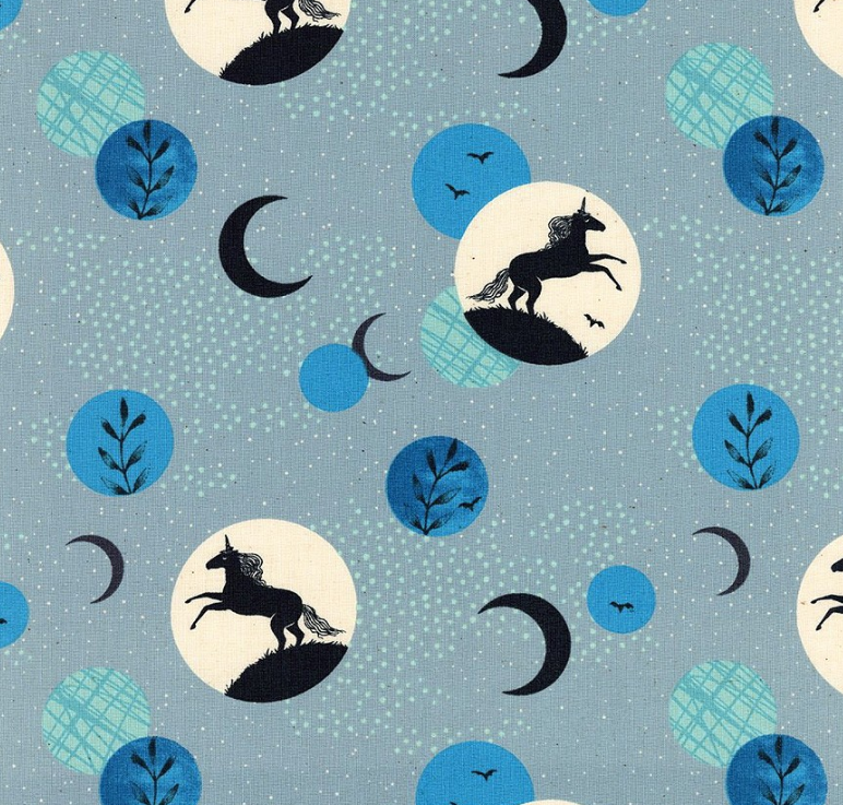 Unicorn Moon Soft Blue Quilting Cotton Textillia