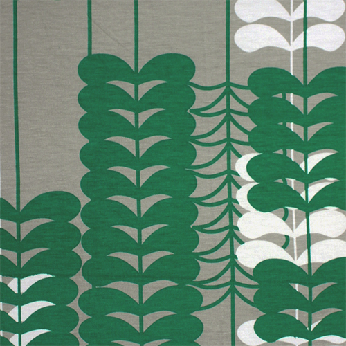 Green White Mod Leaf Vines Cotton Jersey Spandex Blend Knit Fabric