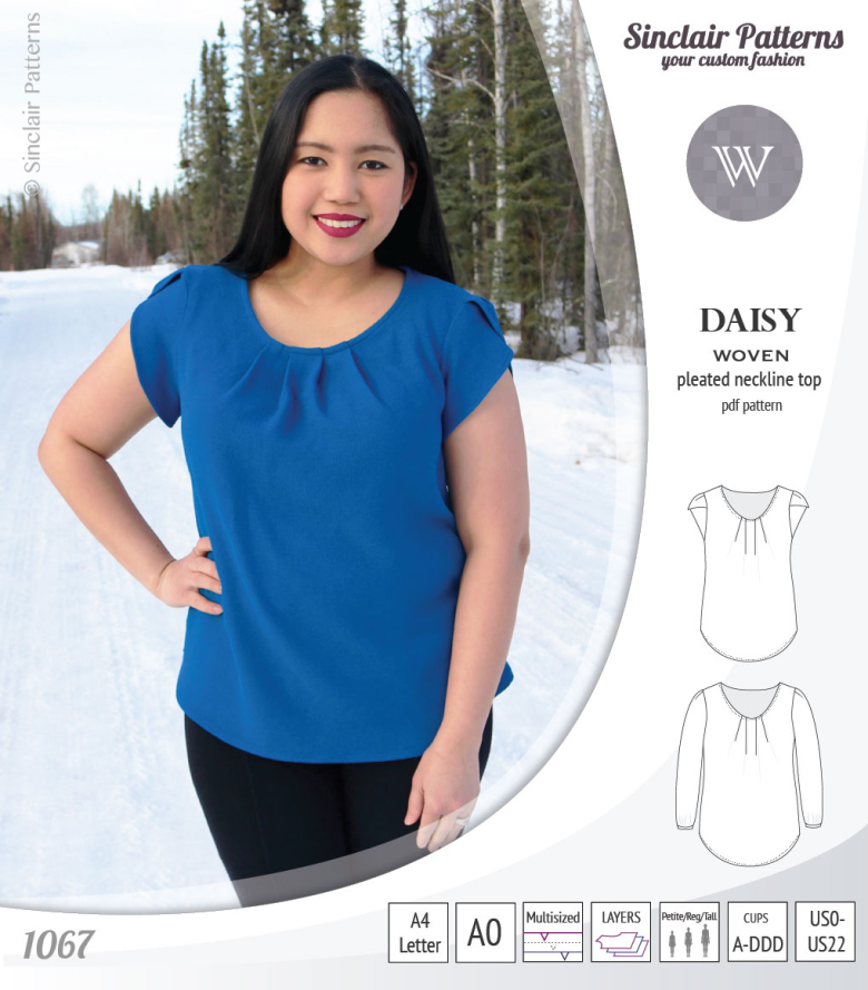 Daisy Woven Blouse with Pleated Neckline and Petal/Long