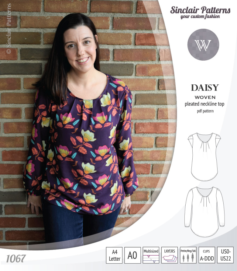 Daisy Woven Blouse with Pleated Neckline and Petal/Long