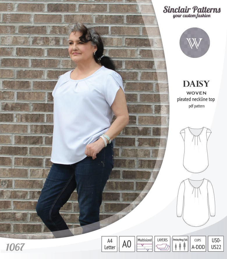 Daisy Woven Blouse with Pleated Neckline and Petal/Long