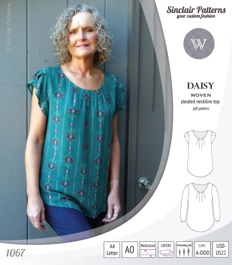 Daisy Woven Blouse with Pleated Neckline and Petal/Long