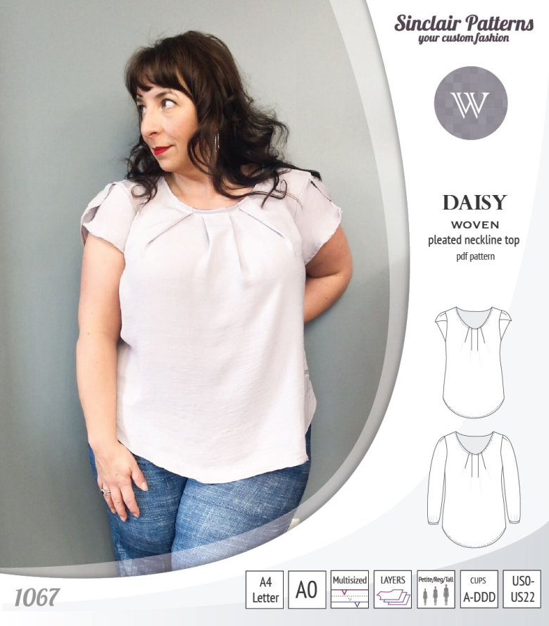 Daisy Woven Blouse with Pleated Neckline and Petal/Long
