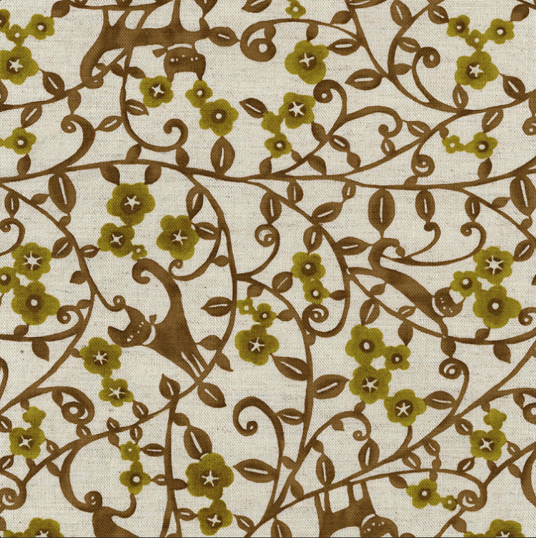 brown vines and cats on a cream background