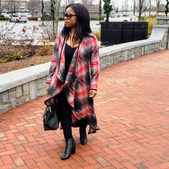 Red plaid duster cardigan discount