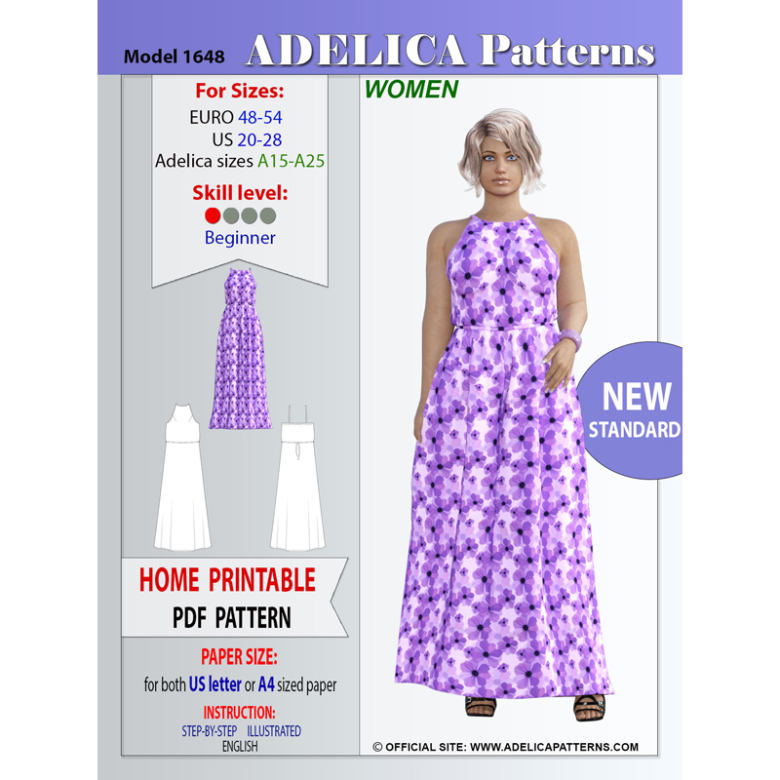 Adelica pattern 1648 Plus size Sewing Pattern Maxi Dress Textillia