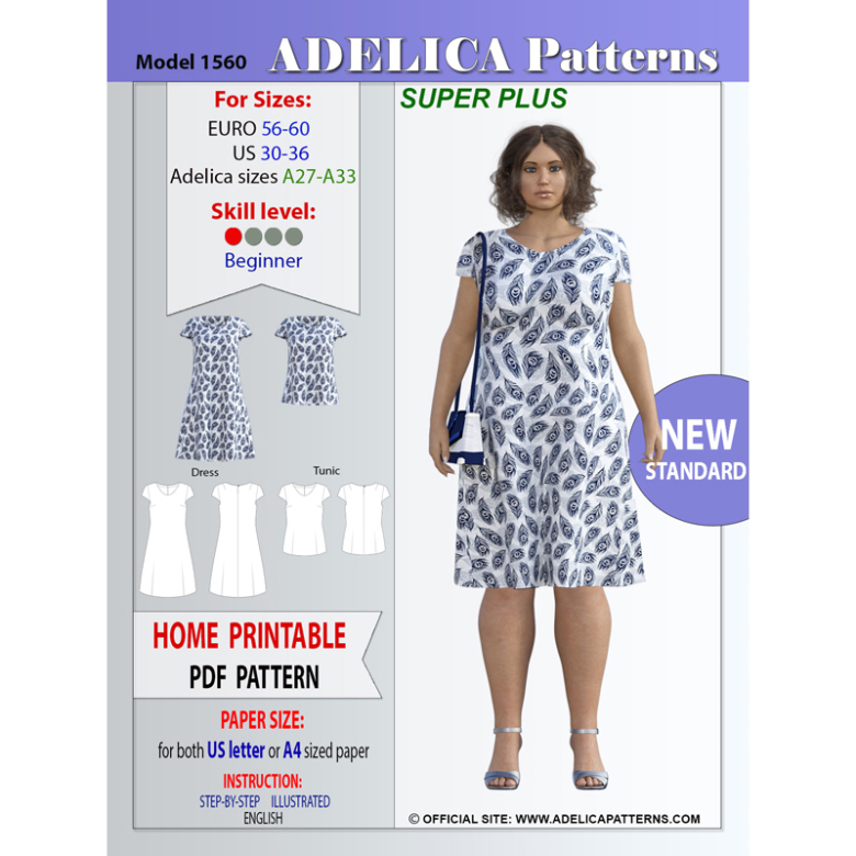 Adelica pattern 1560 Super Plus size Dress sewing pattern Textillia