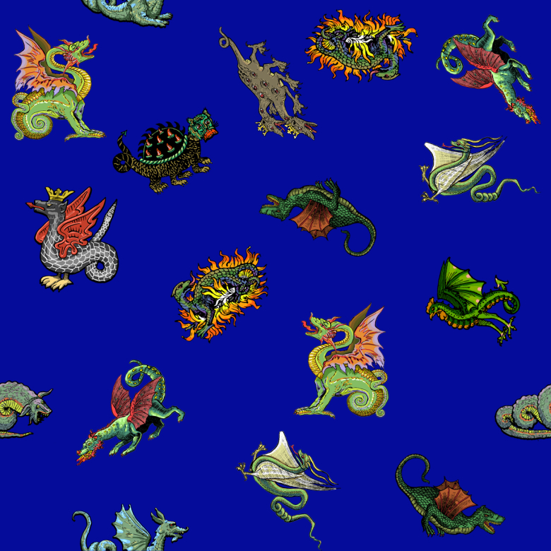 Multi-Directional Medieval Dragons and Monsters Blue Background