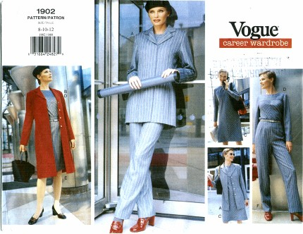 Pattern envelope of V1902 featuring images of models wearing all pattern options against an outdoor-downown background