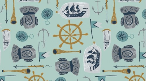 Light teal background with sailing accoutrements