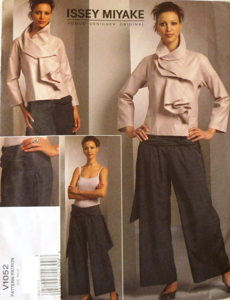 Pattern envelope of V1052 featuring images of model wearing all pattern options against a medium background