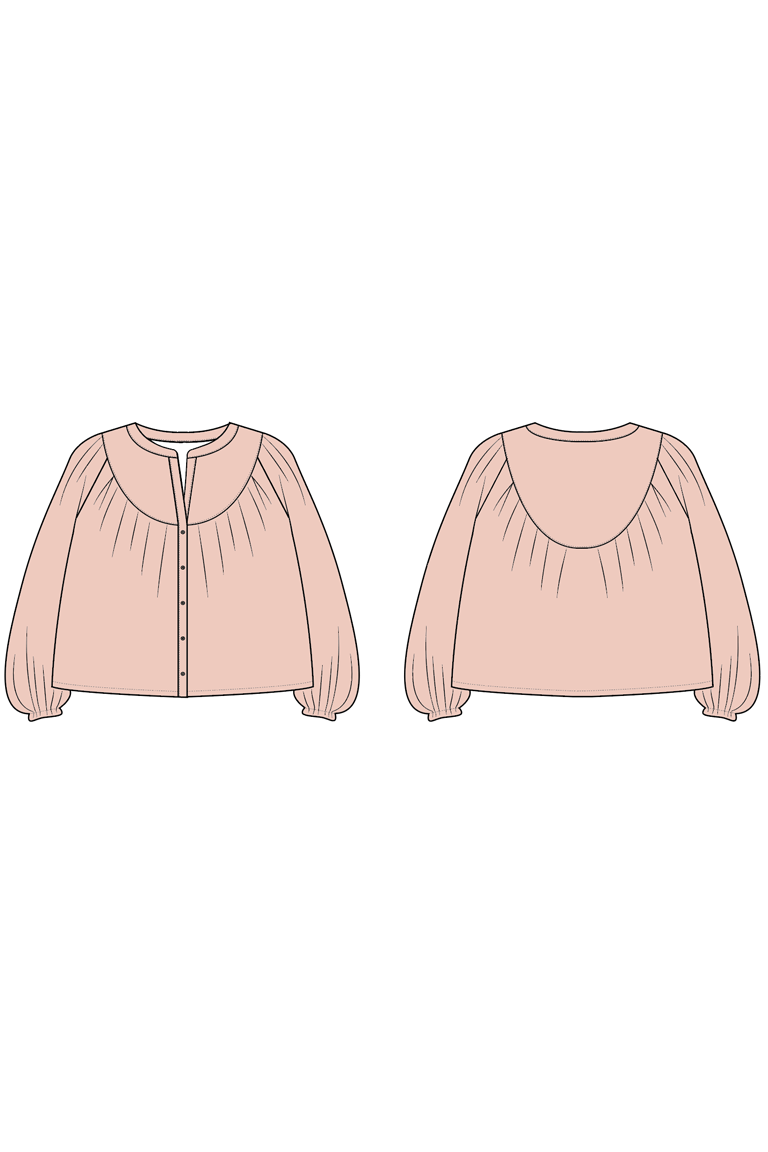 flat drawings of yoked loose blouse