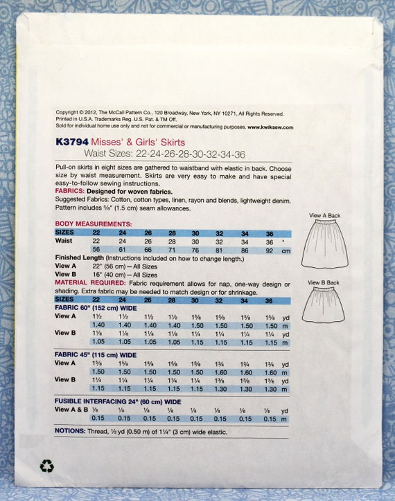 Envelope back showing pattern details