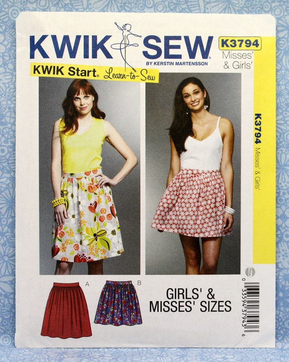 Envelope front showing two completed skirts on female-presenting models and drawings of two available skirt options