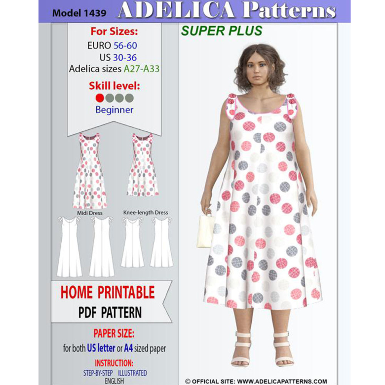 Adelica pattern 1439 Super Plus size Dress sewing pattern PDF Textillia
