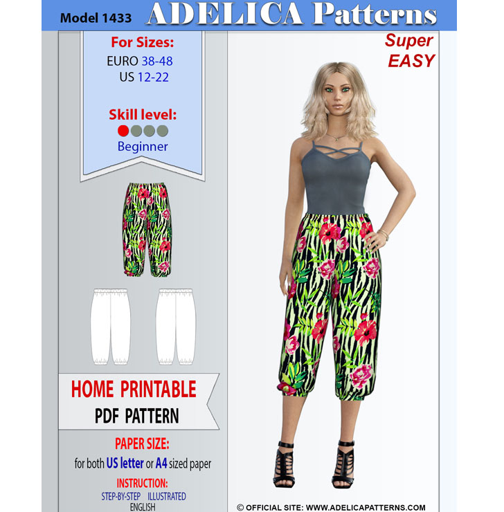 ADELICA PATTERN 1433 CAPRI PANTS SEWING PATTERN PDF