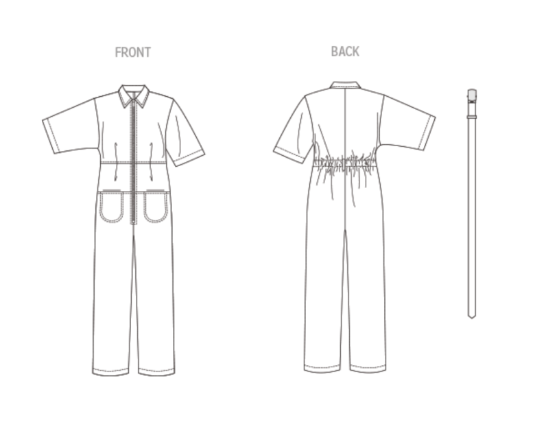 V1994 Women's shortsleeved jumpsuit by Rachel Comey line drawings