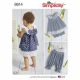 Front cover of pattern, showing a toddler in a dress, a top and bottom, and a romper.