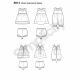 Options of patterns, showing a dress and panties as A, a different dress and panties as B, and a romper as C.