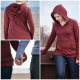 Front and back view of woman in a hoodie. Couple holding hands.