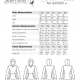 Line drawing of a hoodie. Body measurement and size table.