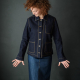 Full-length photo of the buttoned-up dark denim jacket worn with M&amp;amp;M's The Clementine skirt.