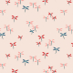 pink, blue, and red dragonflies on pale pink background