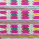 fabric swatch of handwoven ikat in pink, yellow, green, and white